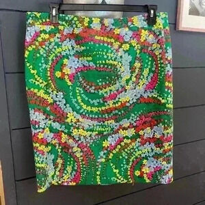 Talbots Tweed A-Line Polyester Blend Skirt Sz 16 Green Floral Colorful